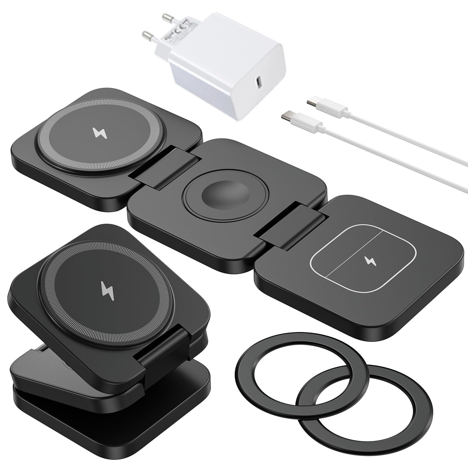 KU XIU X55 Induktive Ladestation für Samsung, 3 in 1 Wireless Charger für Samsung S25 Ultra S24 S23 Z Flip Fold, Kabellose Ladegerät Faltbare für Galaxy Watch 7 6 5 4 3 und Galaxy Buds