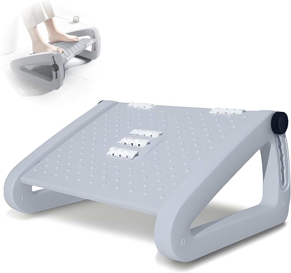 Banquinho Apoio para os Pés, Embaixo da Mesa com 6 Alturas Ajustáveis - Rodas de Massagem e Design Ergonômico