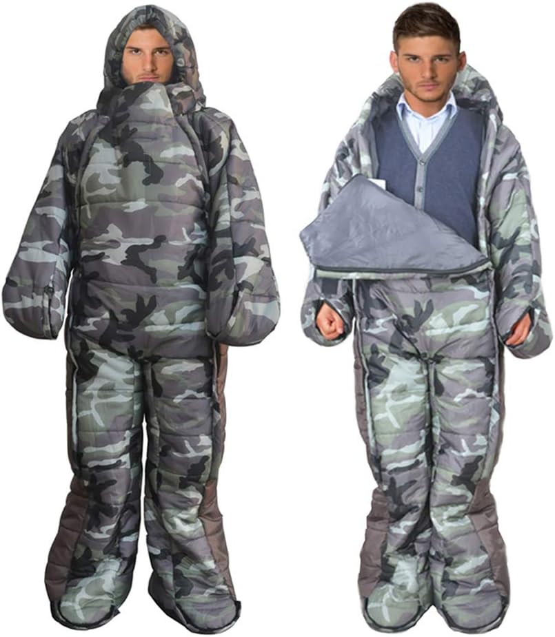 Adult Camping Wearable Sleeping Bag Jacket with Feet and Sleeves, Warm Waterproof Windproof Sleeping Suit for Camping, Hiking and Outdoors,Compression Sack Include,L