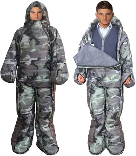 Miniatura 3 de Saco de dormir para adultos con pies y mangas, cálido, impermeable, resistente al viento, para campamento, senderismo y al aire libre, saco de