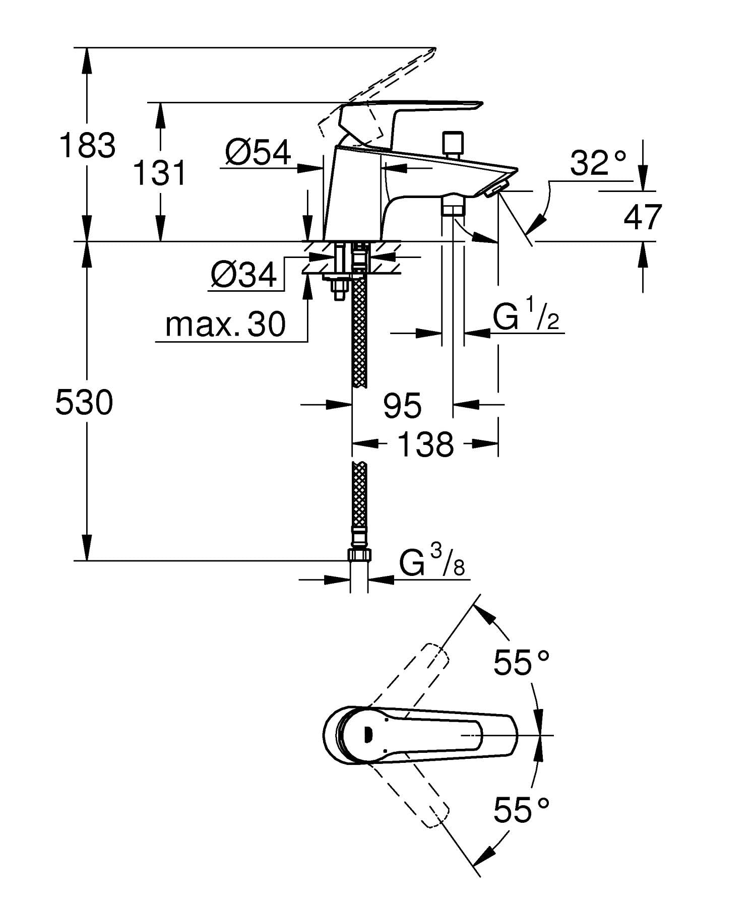 Grohe Start 232292432 Single-Lever Bath/Shower Mixer Tap - Water Saving - Medium Spout - Easy Installation - Matte Black - Image 2