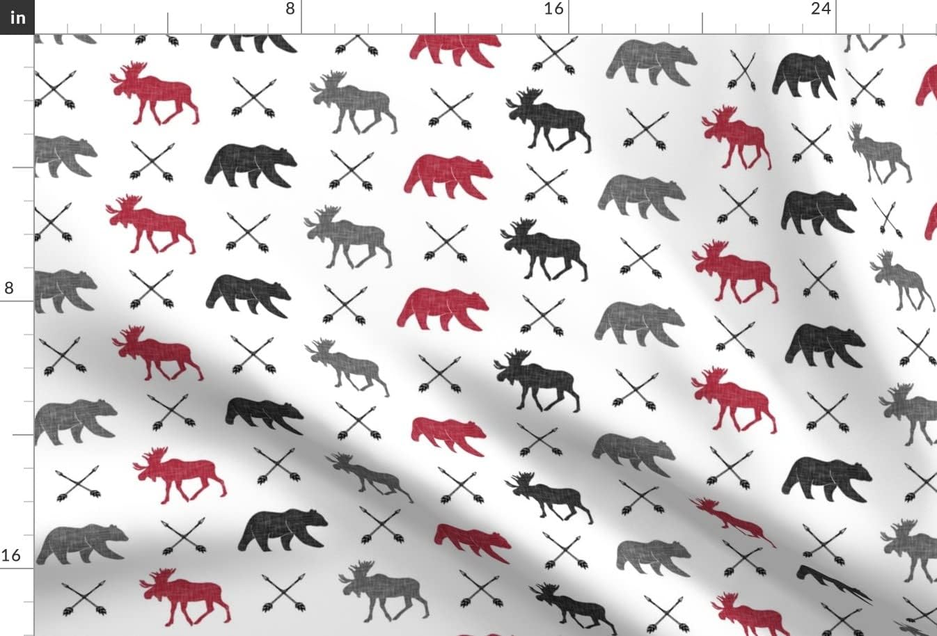 Spoonflower Fabric - Moose Bear Arrows Happy Camper Black Red Woodland Boy Printed on Upholstery Velvet Fabric Fat Quarter - Upholstery Home Decor Bottomweight Apparel
