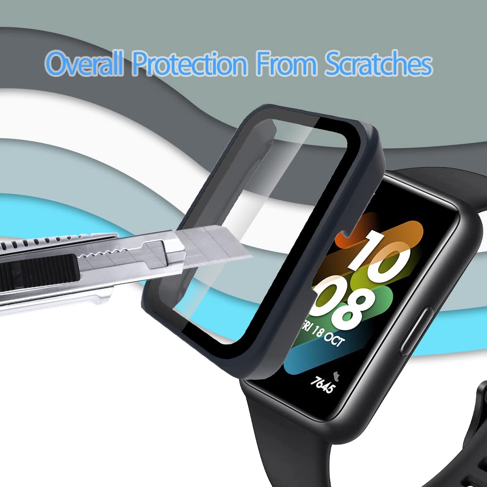 Brifu Custodia compatibile con HUAWEI Band 7 / HUAWEI Band 6 / HONOR Band 6 PC Cover con Protezione in Vetro Temperato, Protezione Totale Ultra Sottile per Custodia Protettiva-blu navy