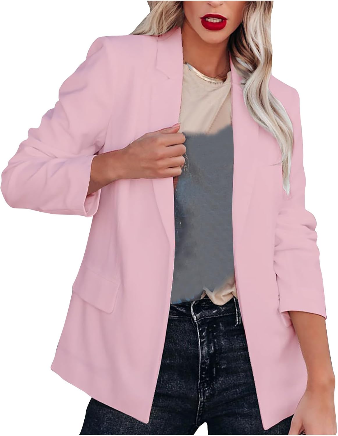 Blazer for Women Dressy Long Sleeve Suit Jacket Work Business Open Front Blazer Solid Color Lapel Suit Jacket