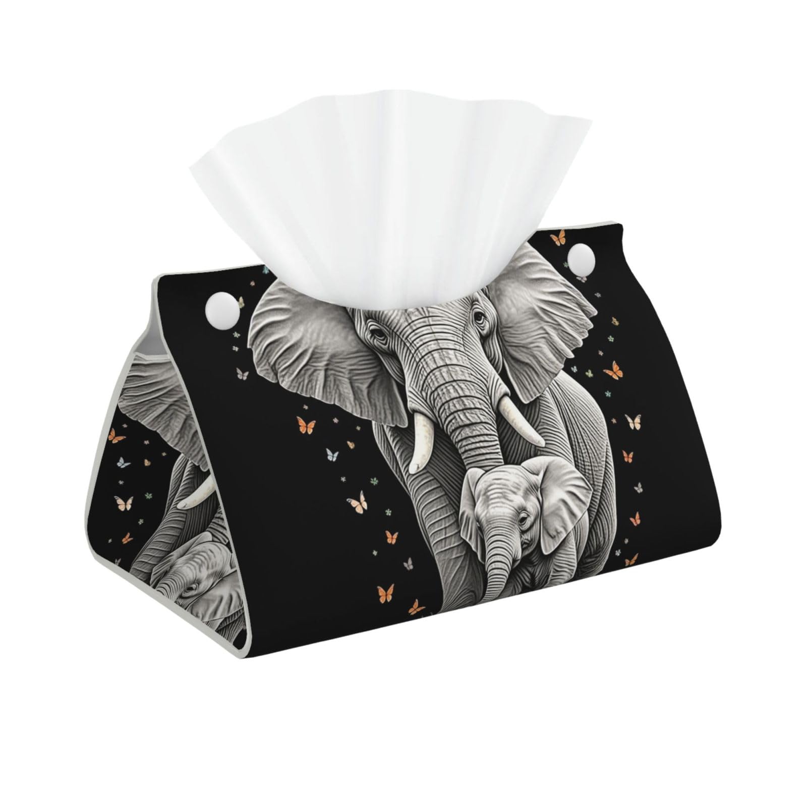 Pu Leather Tissue Box Cover, Cute Elephant Rectangle Tissue Case Covers Decorative Tissue Box Holder Waterproof Tissue Holder Organizer for Bathroom Home Office