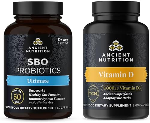Ancient Nutrition SBO Cápsulas de probióticos, Ultimate, 60 unidades + cápsulas de vitamina D, 90 unidades