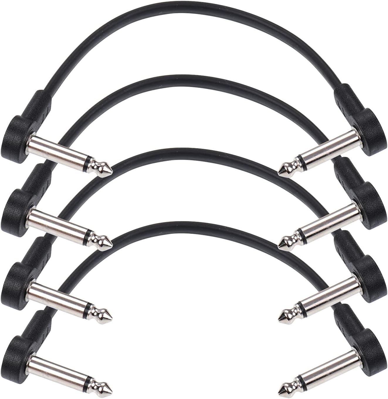 OUNA Audio Cable, 4 Packs AC-8 Guitar Effect Pedal Flat Patch Cables 6 Inch Length with 1/4 Inch Right Angle Connectors Patch Cable Kit