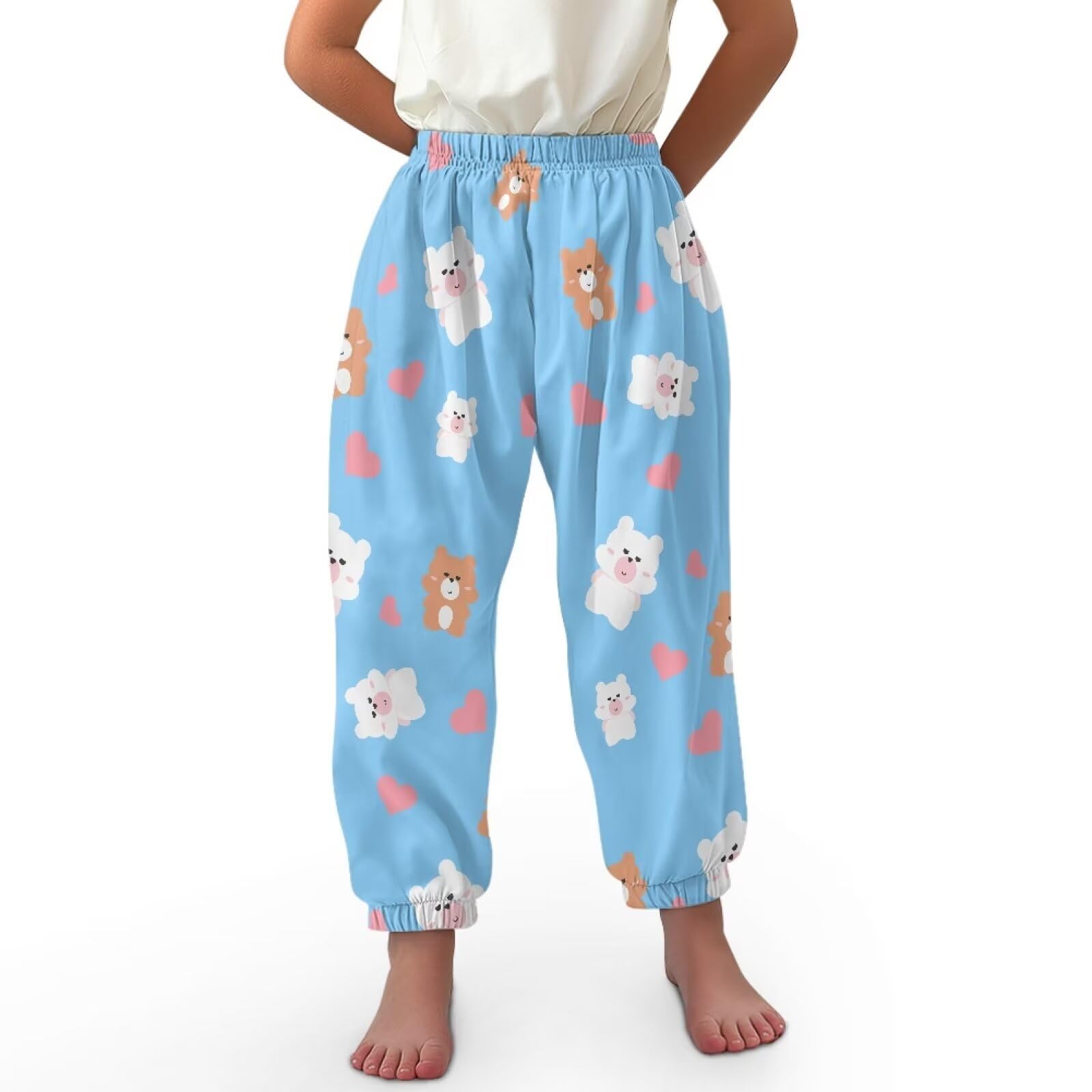 BYCHECAR Bear Heart Little Girls Yoga Trousers Beach Pants Casual Loose Harem Pants Kids Long Bloomers Baggy Activewear Sweatpants Size L