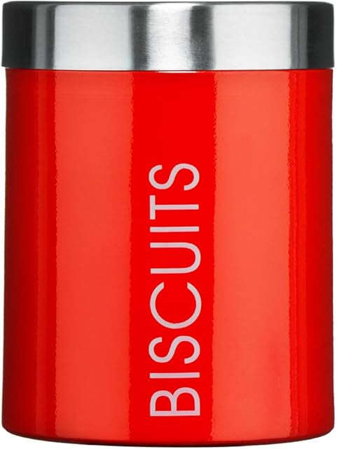 Round Biscuit Tin Red Enamel