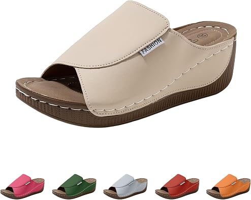 Comfortable Orthopedic Wedge Sandals for Women 2026, Breathable Summer Platform Slip on Walking Sandals with Arch Support Open Toe Wide Casual Slide Sandals Beach Shoes