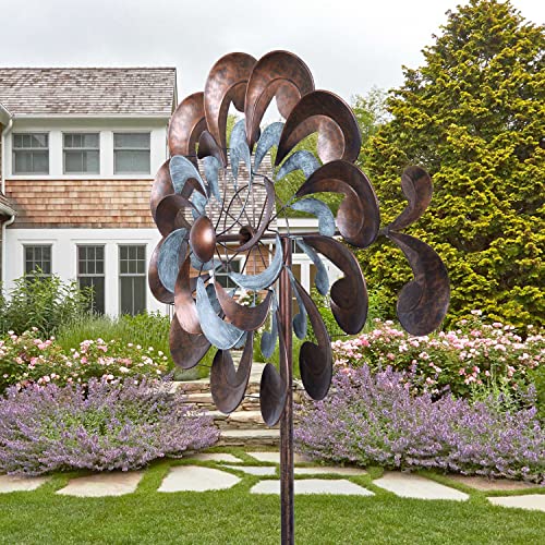 Pure Echo Garden Wind Spinner,Flower Wind Spinner,Outdoor Metal Wind Sculpture & Spinner Large 23 Inch Dia 84 Inch Height Kinetic Windmill Catchers For Garden Yard #TOP1