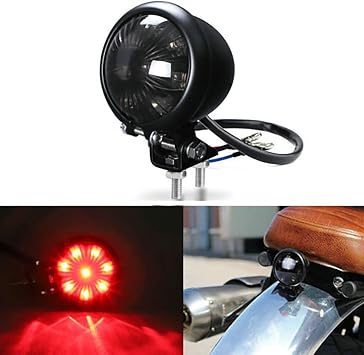 Yibid Smoke Lens Black Bates Style Taillight LED Brake Stop Running Rear Tail Light for Motorcycles Chopper Bobber Cafe Racer Old School Bobber Touring Cruiser ATVs, Dirt Bike