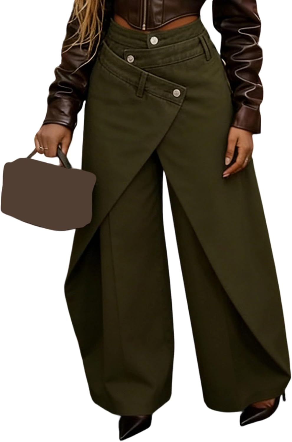 Women’s Asymmetrical Wide Leg Pants Trendy Irregular Patchwork Plus Size Trousers Streetwear