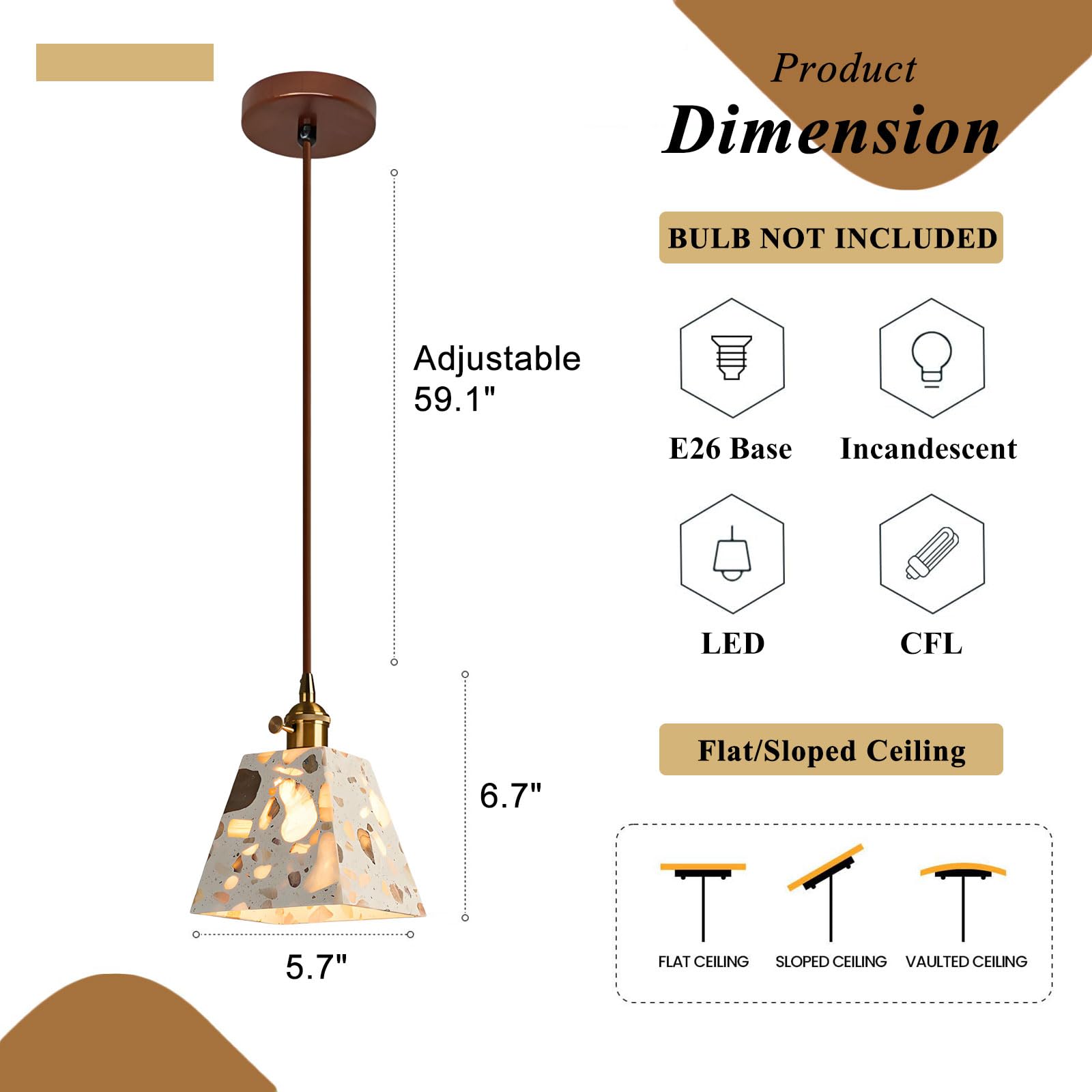 Lampada A Sospensione Terrazzo Con Base In Legno, A Orientabile
