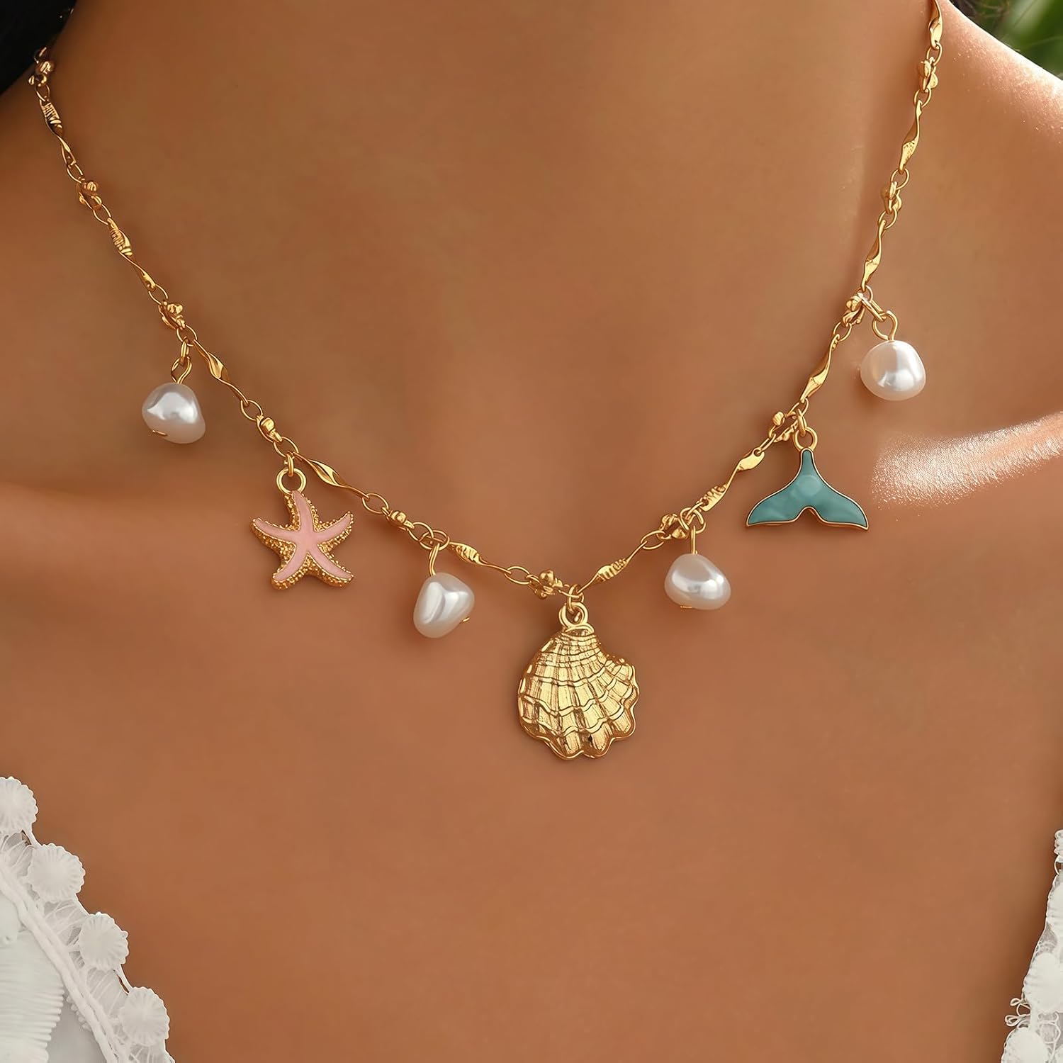 Nackiy Shell Starfish Necklace for Women, Boho Beach Vacation Jewelry image 2