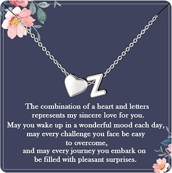 Silver Heart Initial Necklace for Women Teen Girls A-Z Letter Heart Name Pendant Necklaces Personalised Womens Choker Tiny Necklaces Jewellery Birthday Christmas Gifts