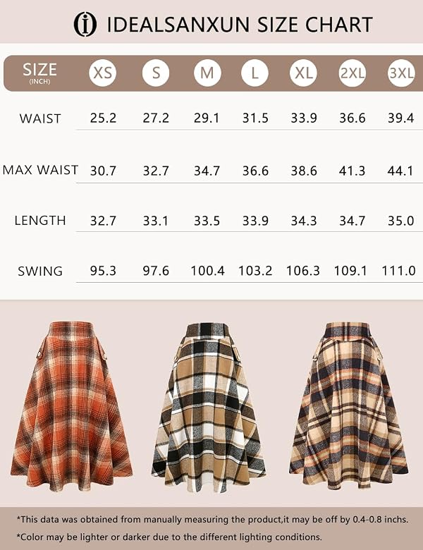 IDEALSANXUN Women’s Fall/Winter High Waist Plaid Slim A-line Long Skirt (X-Large, Plaid Brown) by IDEALSANXUN - Image 6