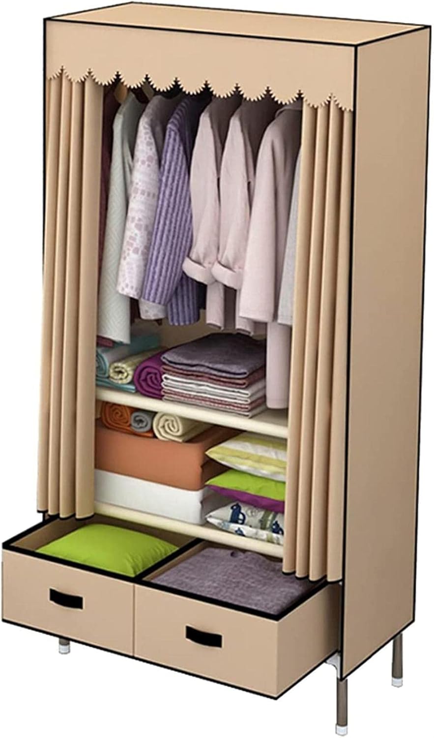 Wardrobe with Drawers Space Saver Hangers Dorm Room Homestay Open Portable Wardrobe Clothes Rack (Size : 168 83 45CM) (168 * 83 * 45CM)