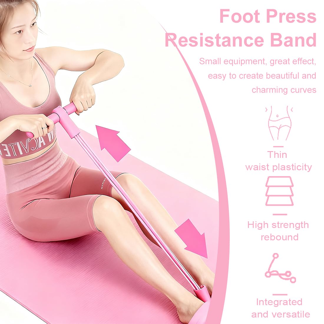 XPEX 1 PCS Attrezzo per addominali tutto in uno, elastici per allenamento, attrezzatura per sit-up, corda elastica a 6 tubi, attrezzo multifunzione per esercizi per le gambe (rosa)