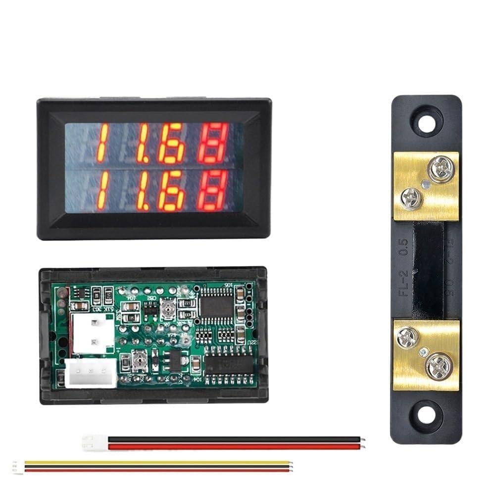 DC100V/200V 50A/100A Digital Voltmeter Ammeter 4 Bits 0.28" Dual LED Amp Volt Voltage Current Meter Detector Tester with Shunts(Red)