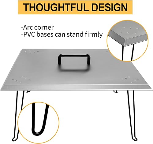 Miniatura 6 de Deflector de calor de 30 x 30 x 13 pulgadas, cubierta de acero inoxidable para hogueras de 0.059 in de grosor, cubierta para quemador de hogueras