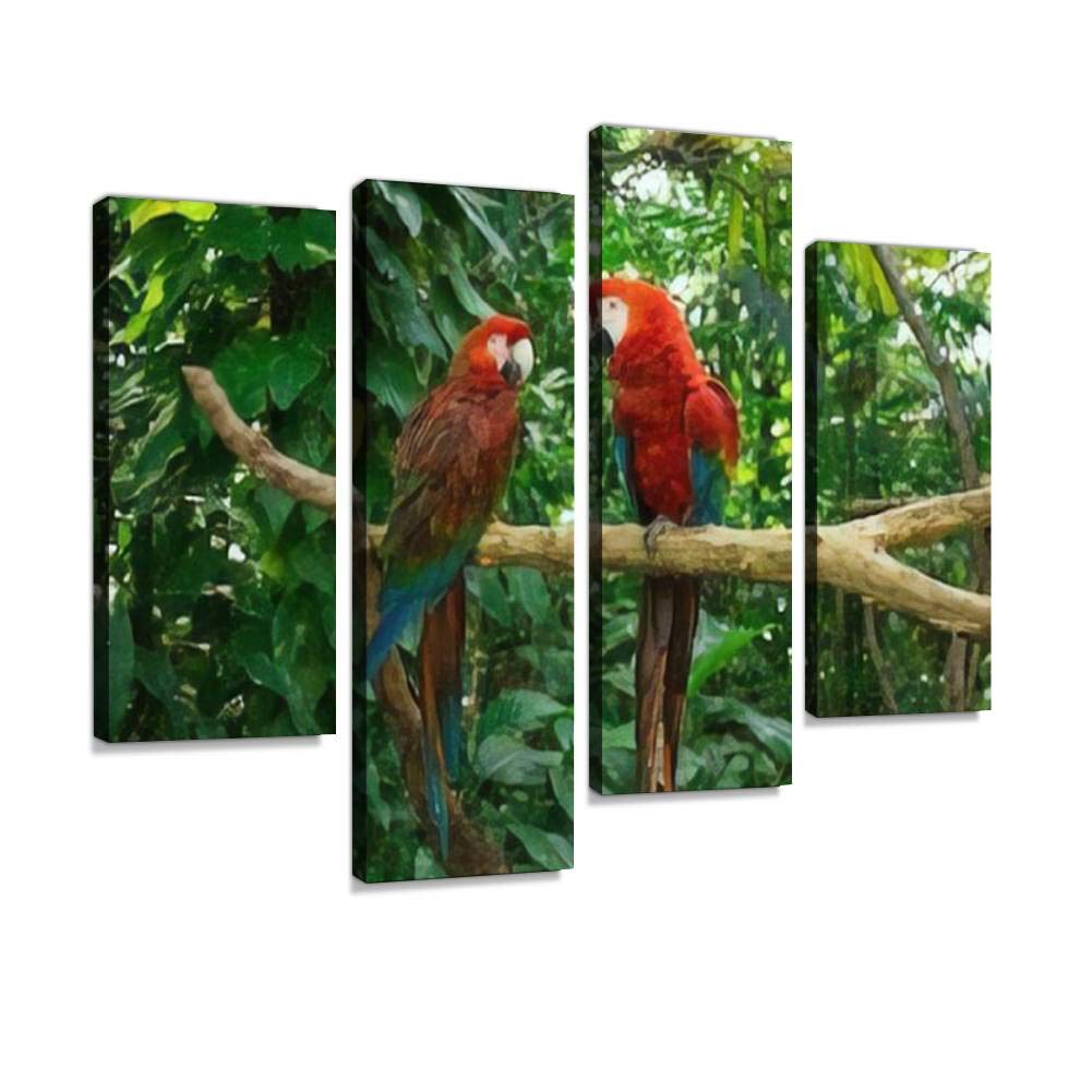 Parrots Jungle Island, Miami, Florida Canvas Print Artwork Wall Art Pictures Framed Digital Print Abstract Painting Room Home Office Decor Ready to Hang 4 Panel