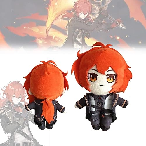 Miniatura 4 de CALEMBOU Diluc - Figura de anime de peluche hecha a mano de 8 pulgadas, colección de accesorios de cosplay, muñeca de peluche suave, regalo para los