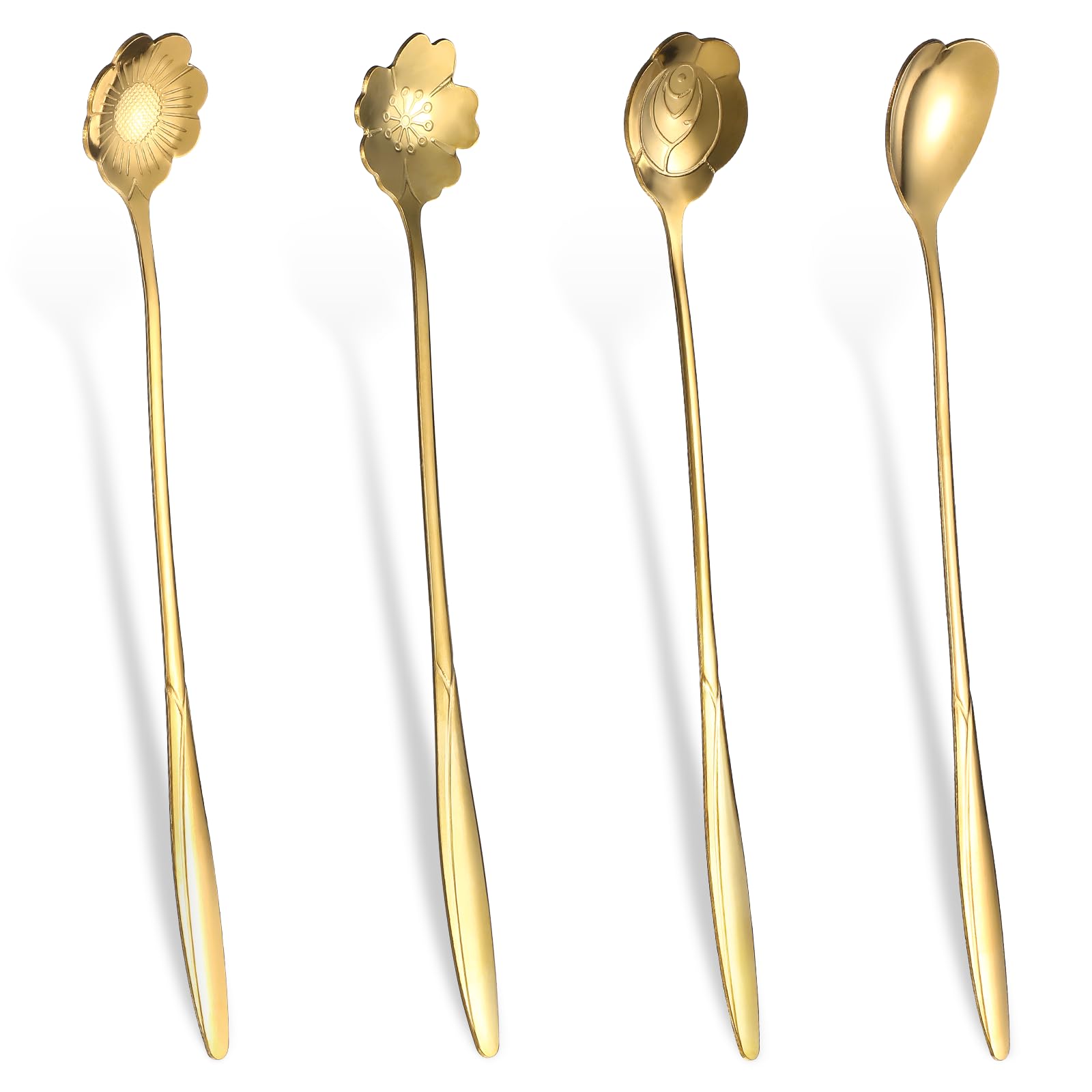 4 cucharas de café de flores de 7 pulgadas, cuchara de café creativa de flores, cuchara de agitación, cuchara de barra de agitación, cuchara de mango largo, cucharas retro de postre Demitasse para