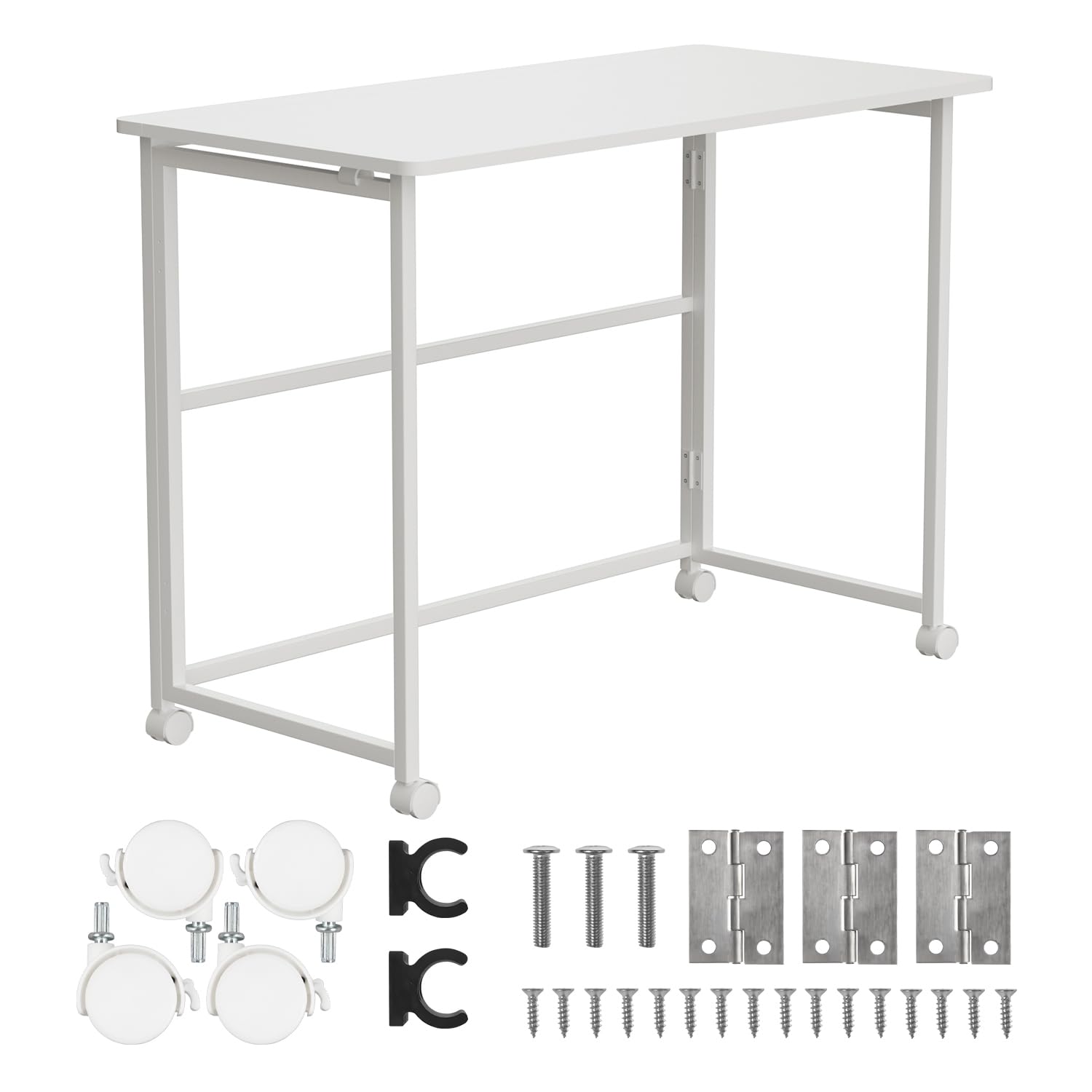 Maclean MC-1250 W - Scrivania portatile pieghevole, 100 x 50 cm, struttura in acciaio, portata 50 kg, scrivania da lavoro, ufficio, tavolo su ruote