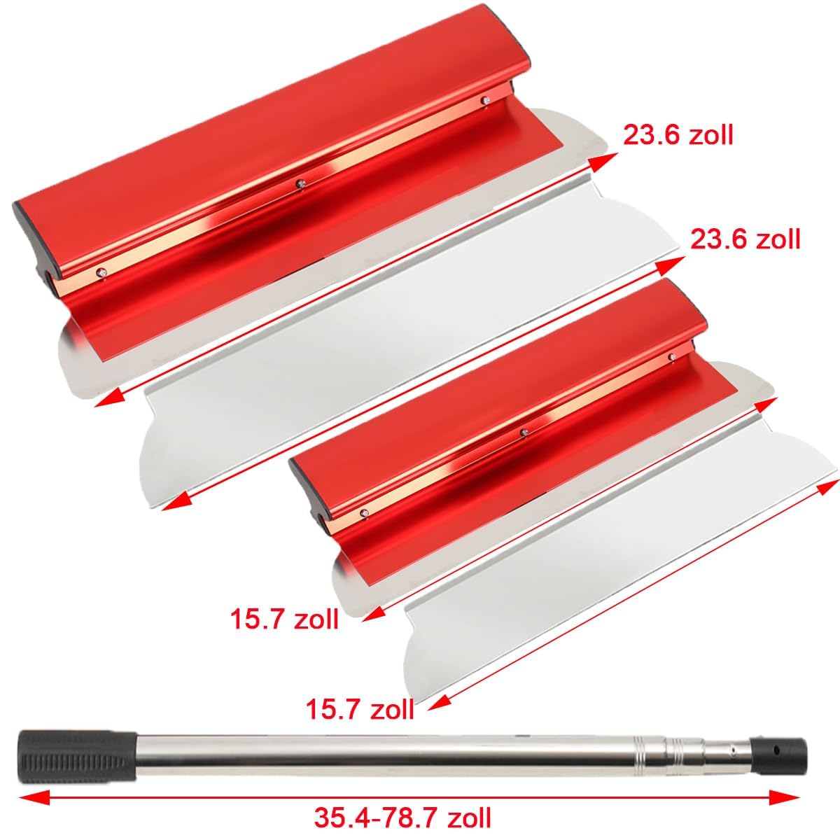 Flächenspachtel Set, 40/60cm Edelstahlklinge Spachtel Werkzeug | mit 90-200cm Ausziehbarer Griff, mit Gekrümmt Flächenspachtel, für Verputzen von Wänden und Decken, im tragbare Koffer