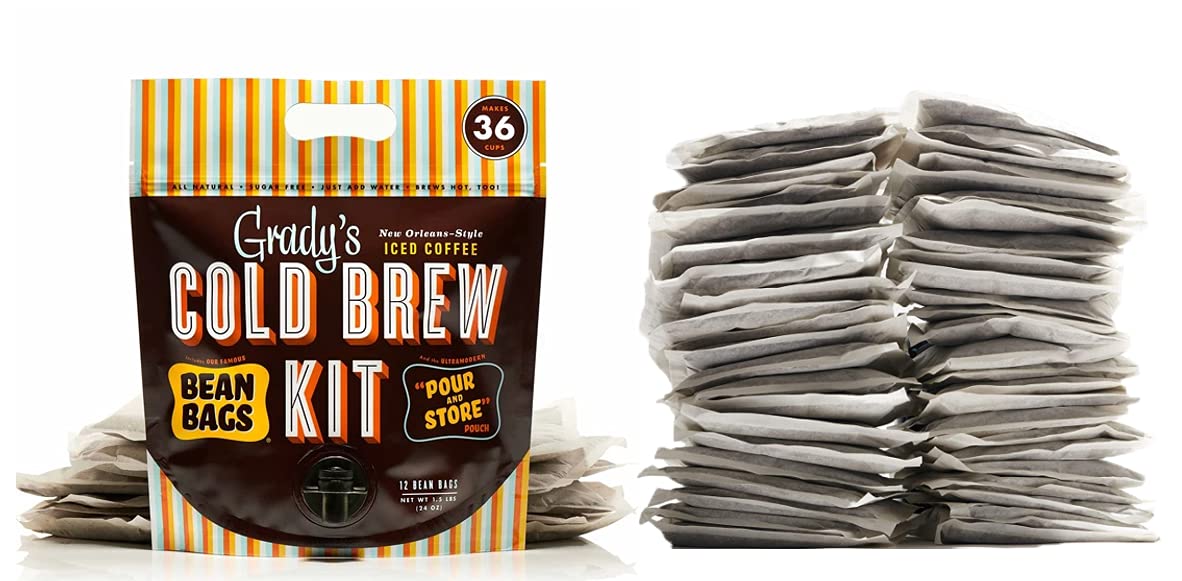 Grady’s Cold Brew Decaf Coffee Pour & Store Kit with Bean Bag Bundle – Bean Bags + 1 Pour & Store Pouch, 180 Total Servings