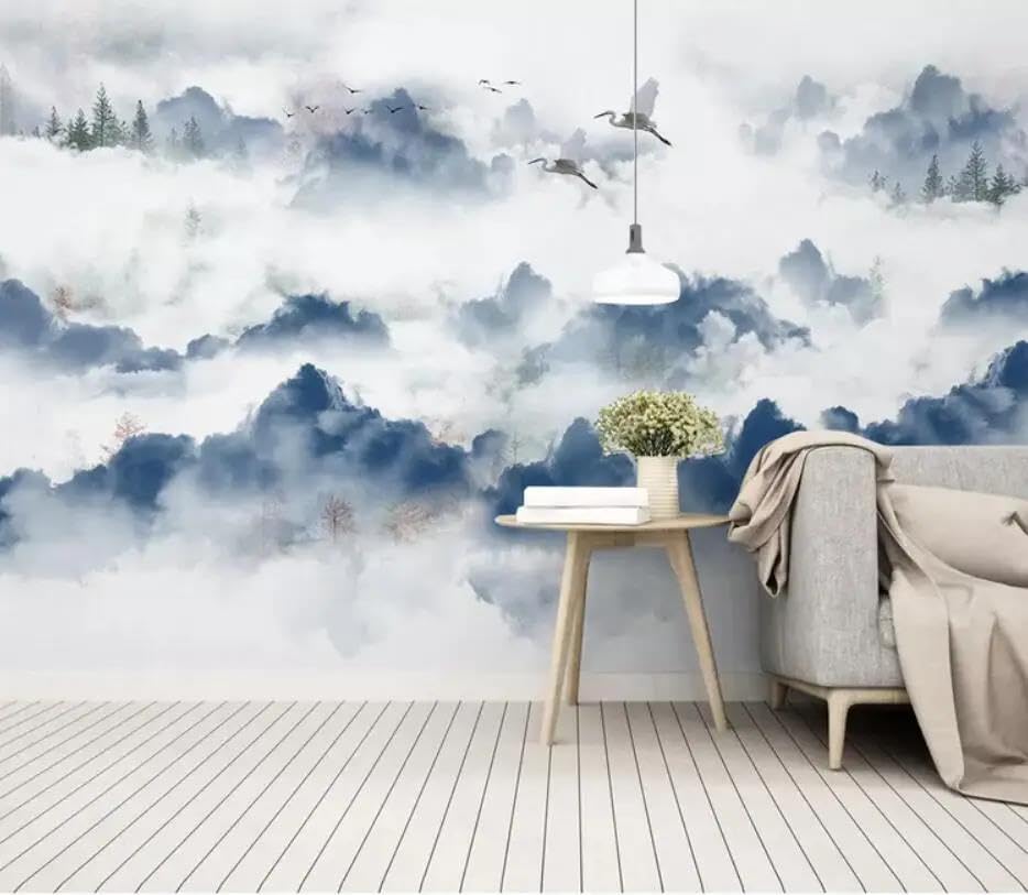 Papier peint chinois 3D dans un salon moderne pour créer un mur de fond apaisant