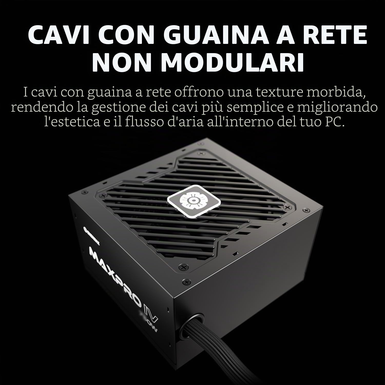 ENERMAX MAXPRO IV 750 Watt, alimentatore non modulare ATX Gaming PC, cavo singolo Mesh Leeve, 80 Plus, ventola silenziosa da 120 mm, condensatore con circuito di protezione a 5 livelli, EMP750 W