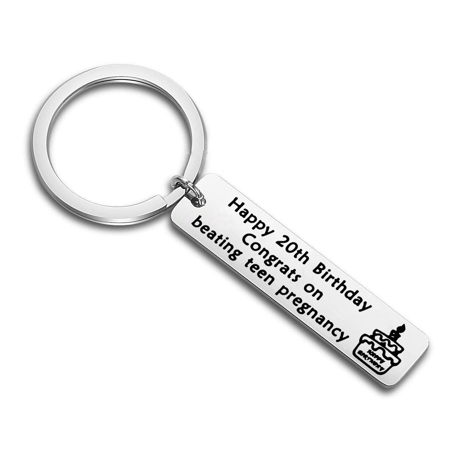 BEKECH 20th Birthday Keychain Happy 20th Birthday Congrats On Beating Pregnancy Keychain