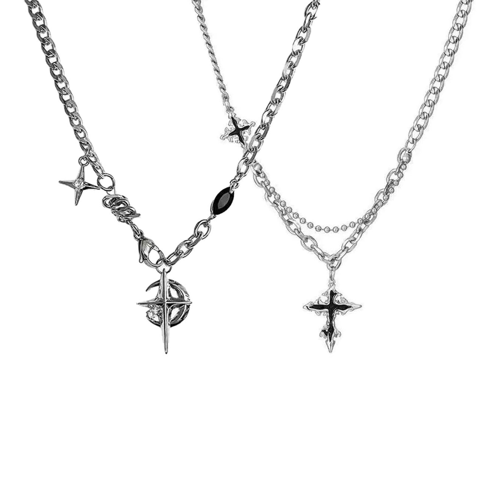 2Pcs Gothic Jewellery, Punk Men Pendant Chain for Everyday