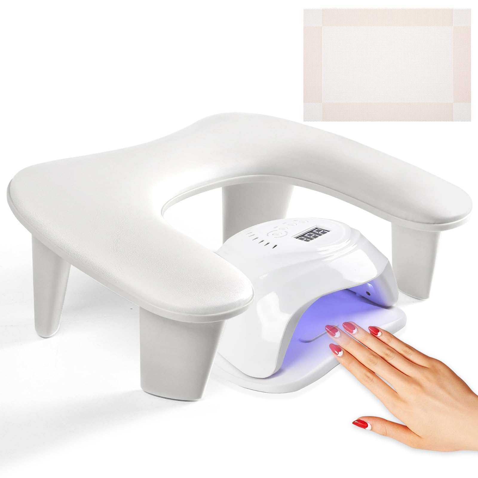 Reposabrazos para uñas Tech: Reposabrazos para manicura en forma de U, reposabrazos grande blanco de microfibra de piel sintética para cojín de uñas acrílico
