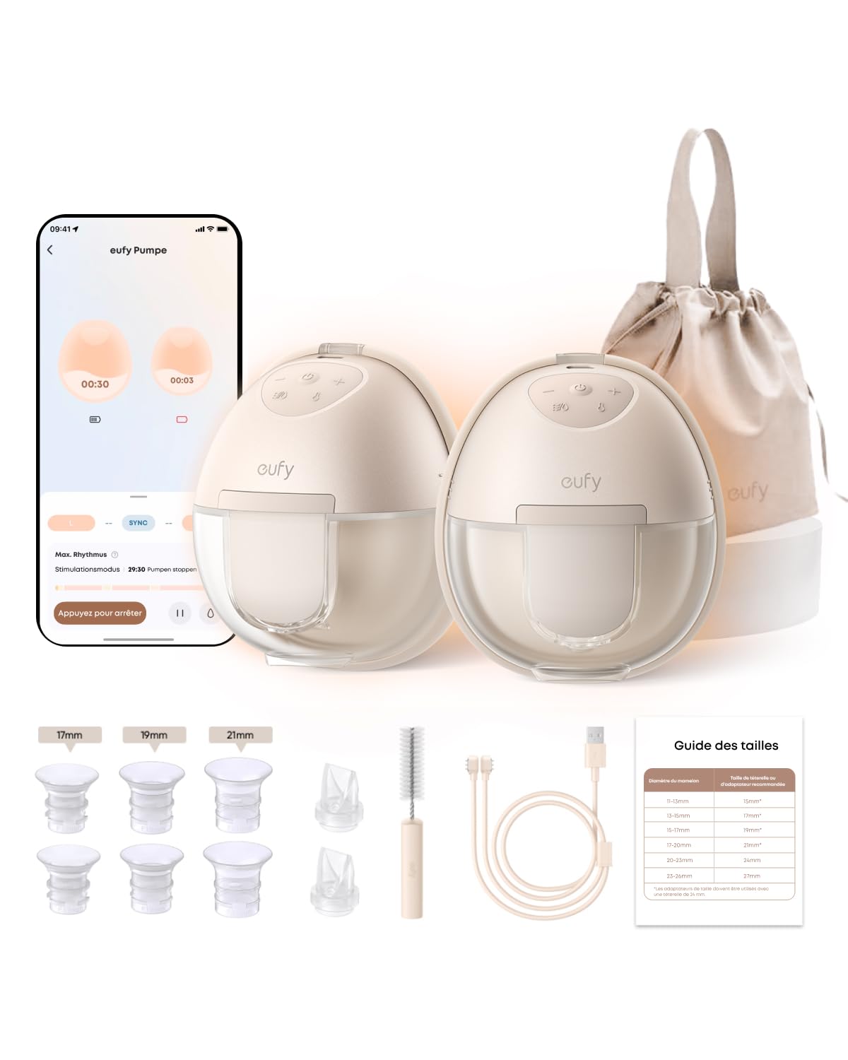 Tire-lait portable eufy S1, mains libres, tire-lait électrique avec technologie chauffante, contrôle par application, rythmes intelligents, aspiration de qualité hospitalière, sans fuite et silencieux