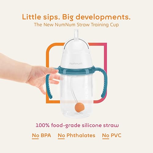 Miniatura 2 de NumNum Vaso con popote con peso para bebés y niños pequeños de 6 a 12 meses, aprobado por expertos, tazas de entrenamiento de 7 onzas con asas