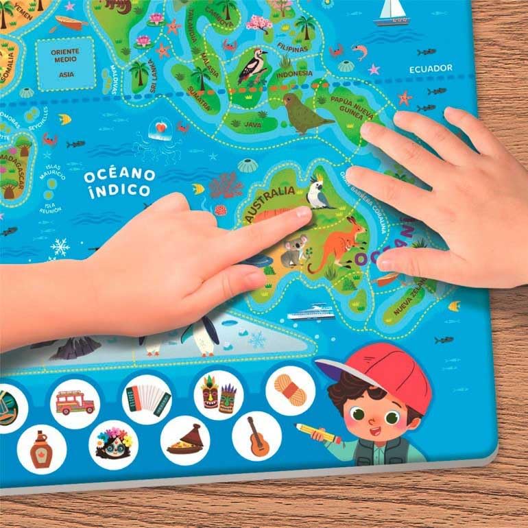 Clementoni Education, Le Monde - Puzzle magnétique, Carte Physique et Politique avec Jeu d'observation, 110 Cartes magnétiques, âge 6-10 Ans, 55659