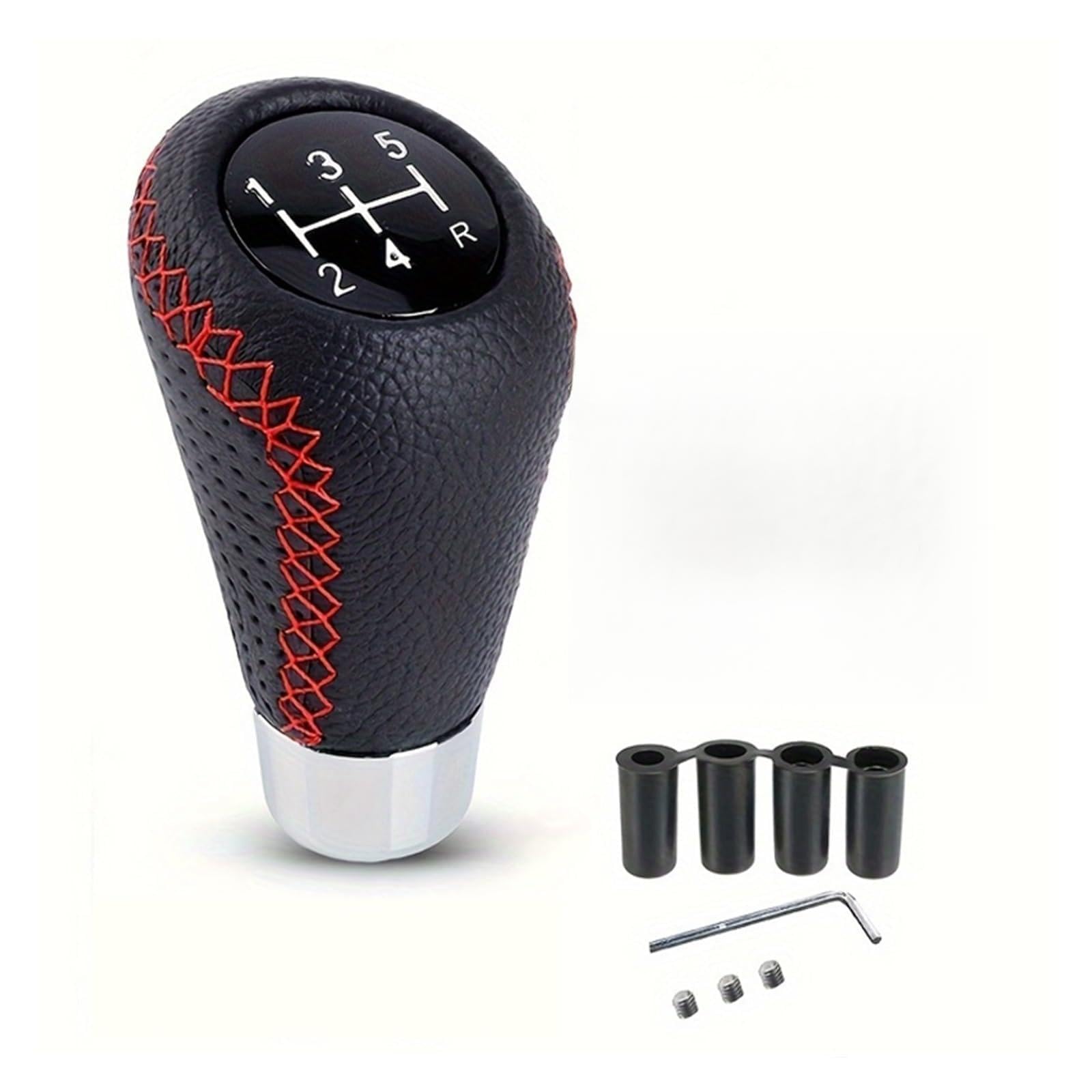 Gchgfjfd Red Universal 5 Speed Manual Leather Stitch Gear Shift Knob Car Gear Stick Shift Knob Lever Manual Transmission M8 M10 M12(Red)