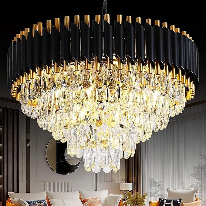 DEVSHI Enterprises Modern K9 Black Gold Crystal Chandelier Ceiling Light Fixture for Living Room and (Classic, 600mm) and 3 Colors Led Plate Included Warm White, Moon Light,Golden Light. (B0CSPG8M2P) Amazon Price History, Amazon Price Tracker
