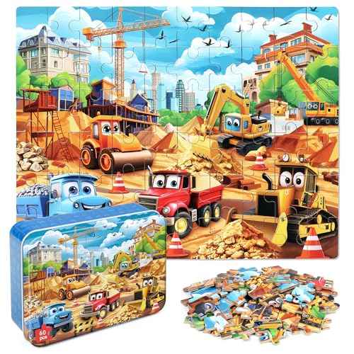MZZOTOY Construction Vehicles Puzzles for Kids Ages 4-8, 60...