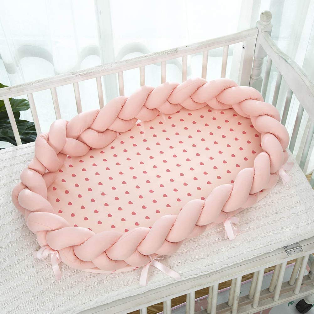 Réducteur de Lit Bébé Nouveau Né Nourrisson Pod Cocoon Coton Respirant Multifonctions Portable Bébé Nid Lit Lits de Voyage 90×50cm (Pink)