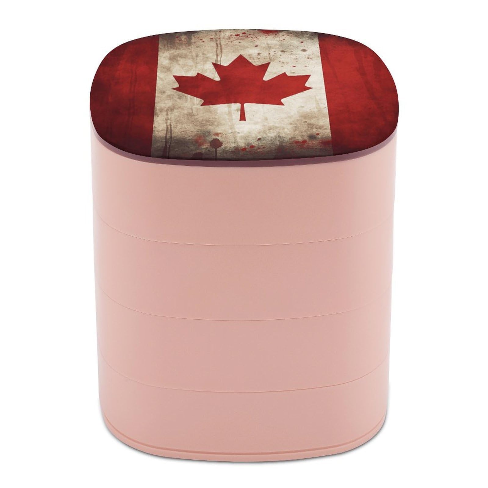 VstaDank Retro Canada Flag Jewelry Case Women Portable Travel Jewelry Box Rotating Jewelry Organizer with Mirror Multi-Layer Necklace Ring Earring Storage Box for Bracelets Rings