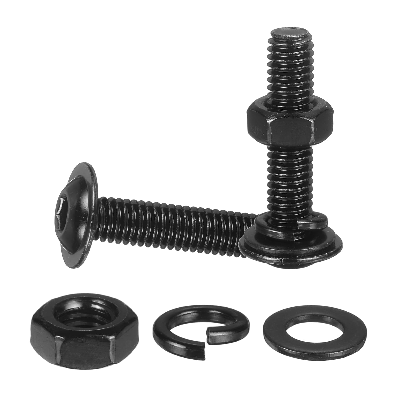 M METERXITY 10 Set M8 x 25mm Flanged Button Head Socket Cap Screws, Black 304 Stainless Steel 18-8 Hex Socket Head Screws Bolts, Nuts, Flat & Lock Washers for DIY, Furniture, Automotive