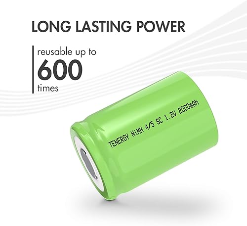 Miniatura 5 de Tenergy 4/5 SubC 2000mAh NiMH Baterías Recargables, Parte superior plana - Paquete de 25