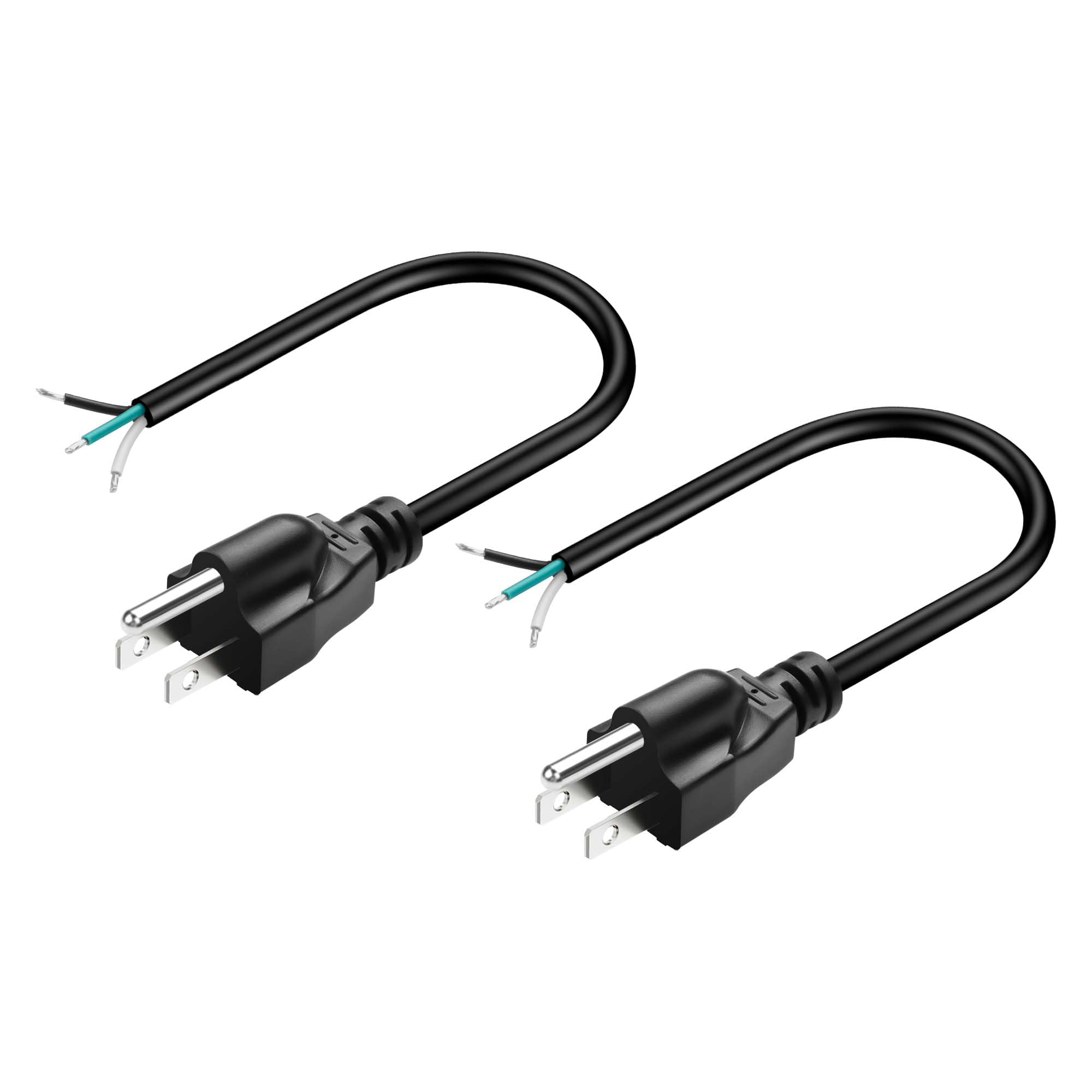 CERRXIAN 2Pack 18 Gauge 3 Prong Heavy Duty Replacement Power Supply Cord Cable 13A 110V 115V 120V Pigtail, NEMA 5-15P Male Plug to 3 Prong Open