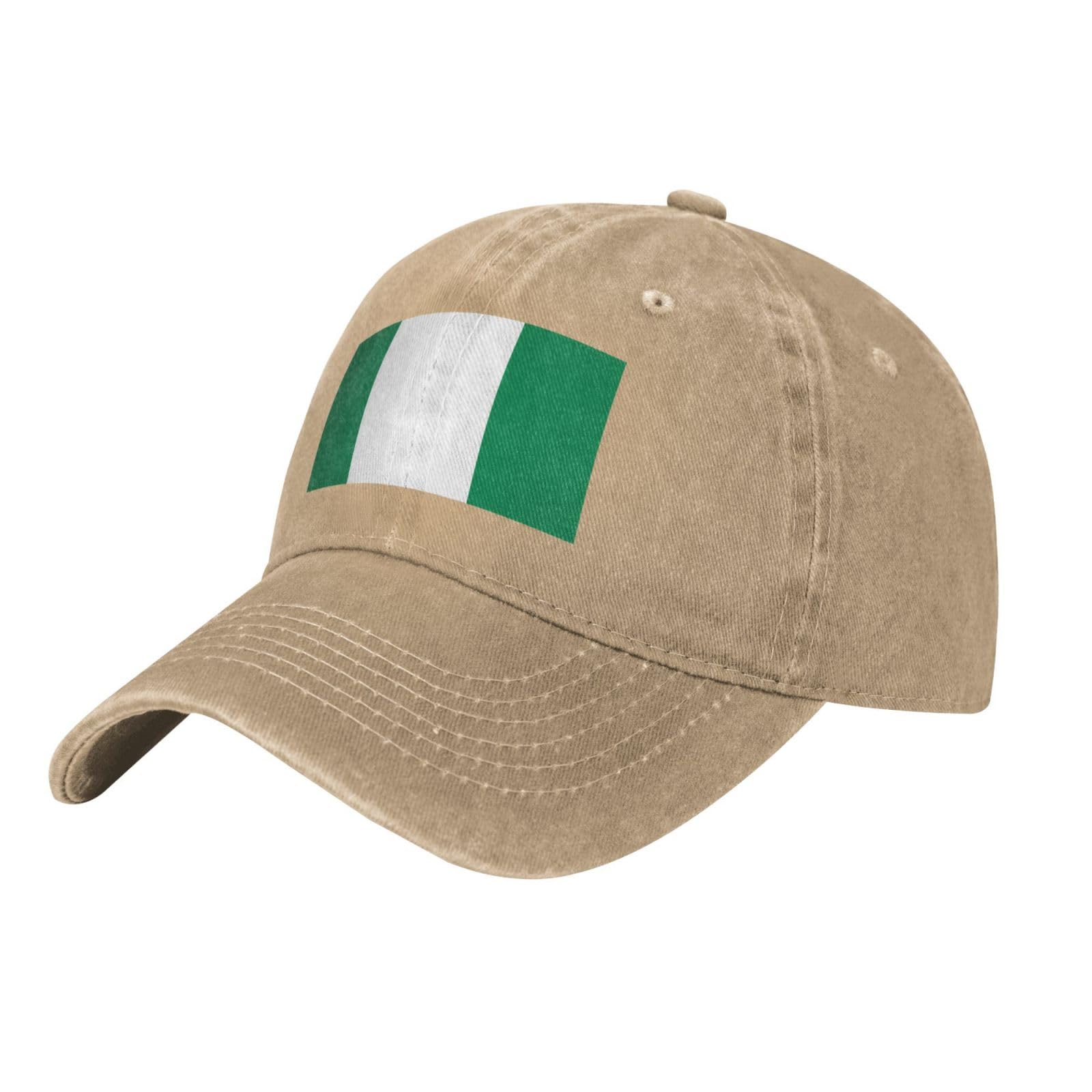 Beirijl Unisex Natural Flag Of Nigeria Washed Cowboy Baseball Cap For Adults - Stylish And Breathable Hat With Adjustable Strap, One Size
