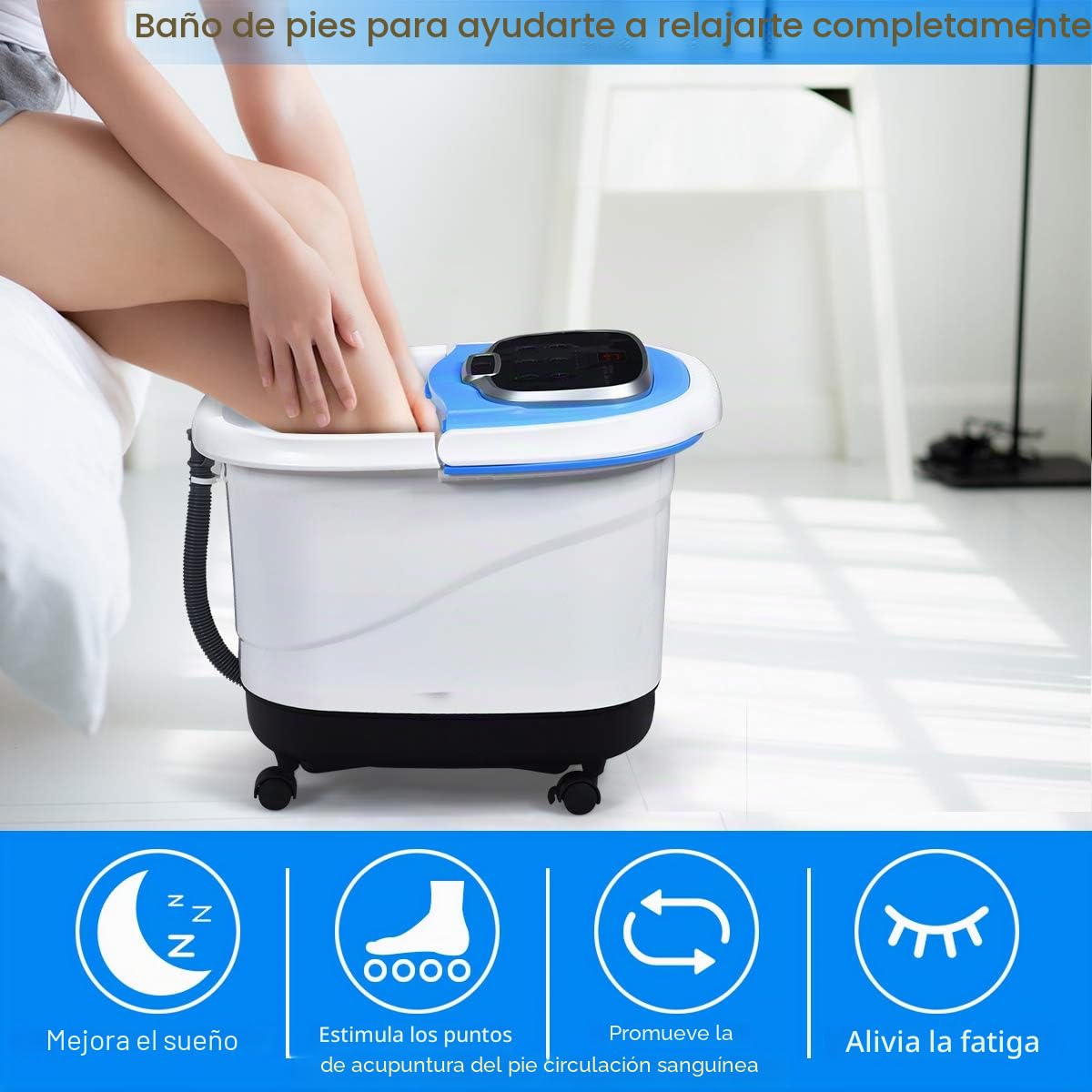 GOPLUS - Baño de pies relajante con luz roja y función de ducha, calentador y vibrador con burbujas, masajeador de baño de pies con temperatura y tiempo ajustable, 6 rollos eléctricos (azul)