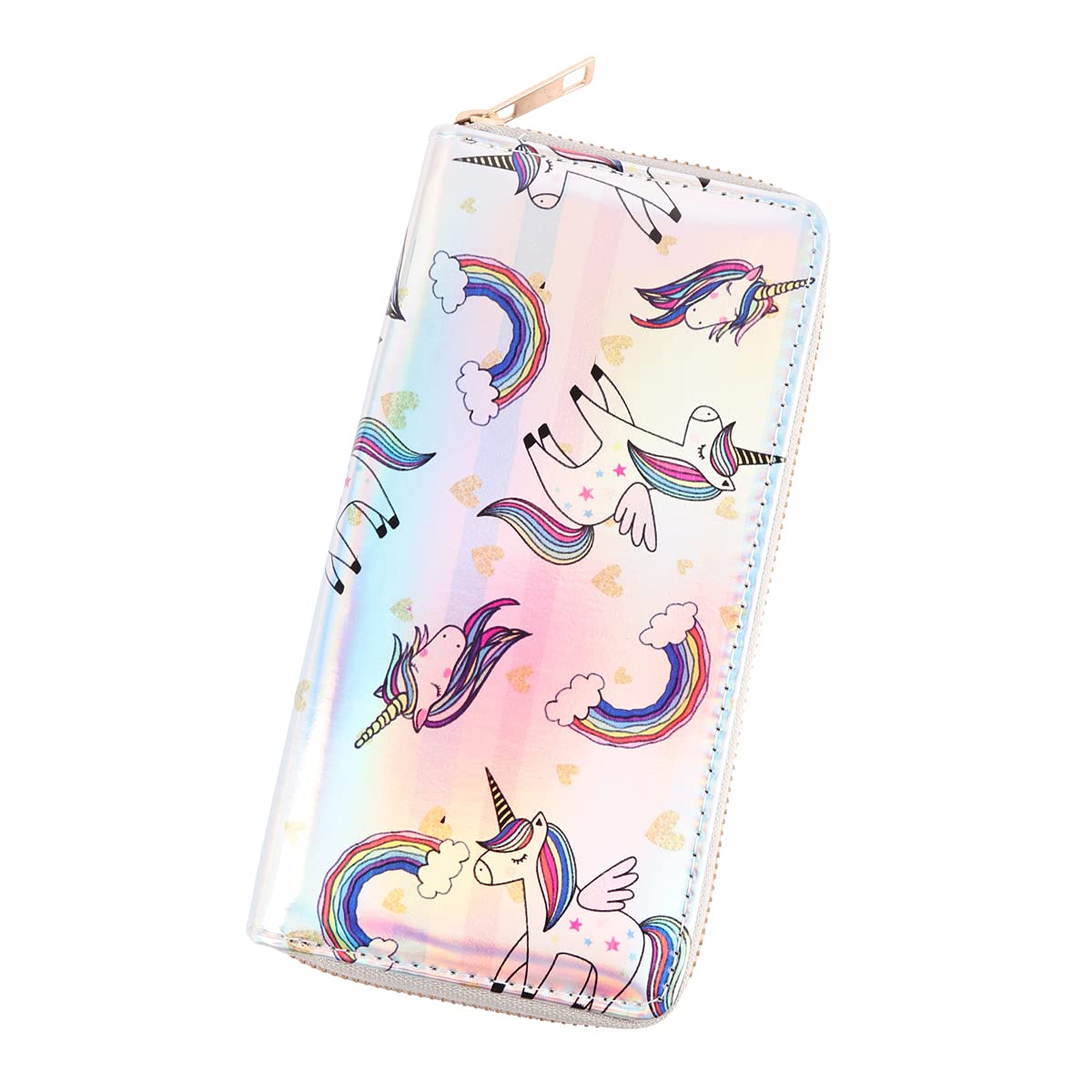 RIAH FASHION Cute Animal Print Zip Around Long Wallet - Card & Phone Zipper Clutch Purse Rainbow Unicorn, Llama, Alpaca, Sloth, Cat (Long Zip Around - Rainbow Unicorn)